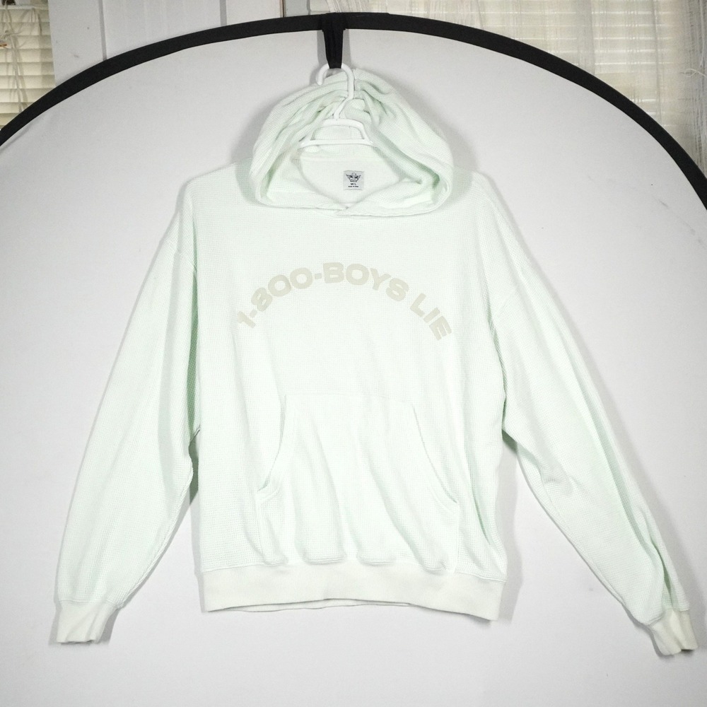 Boys Lie Hoodie Women M/L Mint Green Waffle Knit 1-800-BOYS LIE Streetwear Rare